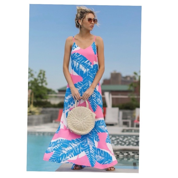 TROPICAL PALM SIDE SLIT SUMMER MAXI DRESS - Picture 4 of 4